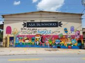 King of Pops (Various Artists)<br/>2017 - 2022<br/><span style= "font-size: 6pt">33.75207585611349, -84.36940266410602</span> Composite of street art murals formerly in Old Fourth Ward Atlanta by various artists featuring popsicle themes