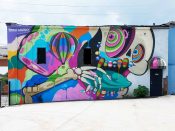 Patch Whiskey<br/>2017 - 2022<br/><span style= "font-size: 6pt">33.75211410403279, -84.36989169102162</span> street art mural formerly in Old Fourth Ward Atlanta by Patch Whisky featuring an abstract pattern and a skull