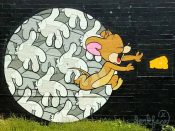 Jerkface<br/>2017 - 2022<br/><span style= "font-size: 6pt">33.763172199207105, -84.35168451156044</span> Street Art Mural formerly in Little Five Points Atlanta by Jerkface featuring Jerry the Mouse