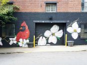 Chris Veal<br/>2015 - 2024<br/><span style= "font-size: 6pt">33.760972172088785, -84.36559340916574</span> Street Art Mural formerly in Old Fourth Ward Atlanta by Chris Veal featuring flowers and a bird