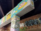 Kyle Brooks<br/>2014? - 2021<br/><span style= "font-size: 6pt">33.761385000591375, -84.36166929525795</span> Street Art Mural formerly on the BeltLine in Inman Park Atlanta by Kyle Brooks featuring folk-art-style characters