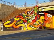 Rising Red Lotus (Brandon Sadler)<br/>2016 - 2021<br/><span style= "font-size: 6pt">33.77116265077004,-84.36410419642925</span> Street Art Mural formerly in Old Fourth Ward Atlanta by Rising Red Lotus (Brandon Sadler) featuring a Native American