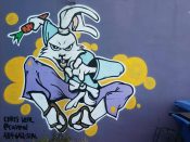 Chris Veal<br/>2017? - 2018<br/><span style="font-size: 6pt">33.76415642860316, -84.35055736485262</span> Street art mural formerly in Little Five Points Atlanta by Chris Veal featuring a ninja rabbit