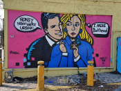 Chris Veal<br/>2016-2017<br/><span style= "font-size: 6pt">33.773970801016446, -84.36255020202425</span> Street Art Mural formerly in Virginia-Highland Atlanta by Chris Veal satirizing gentrification