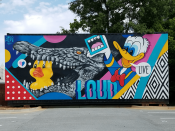 Greg Mike<br/>2016 - 2018<br/><span style= "font-size: 6pt">33.78139247367023, -84.41062643084297</span> Street Art Mural formerly in West Midtown Atlanta by Greg Mike featuring Donald Duck and Larry Loudmouf