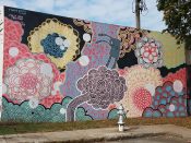 Molly Rose Freeman and Travis Smith<br/>2014 - 2021<br/><span style= "font-size: 6pt">33.751398169748235, -84.36656866780835</span> Street Art Mural formerly in Cabbagetown Atlanta by Molly Rose Freeman and Travis Smith featuring an abstract pattern