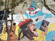 Jert (Jeremy Townsend), Big Teeff and Chris Veal<br/>2016 - 2024<br/><span style= "font-size: 6pt">33.750968205121346, -84.36774638130143</span> Street Art Mural formerly in Cabbagetown Atlanta by Jert (Jeremy Townsend), Big Teeff and Chris Veal featuring an evil looking rabbit