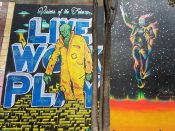 Will Mitchell (left mural)<br/>2017 - 2018<br/><span style= "font-size: 6pt">33.75106760892906, -84.36743490922613</span> Street Art Mural formerly in Cabbagetown Atlanta by Will Mitchell featuring a green man in a yellow suit (left mural)