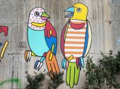 Yoyo Ferro<br/>2017 - 2019<br/><span style= "font-size: 6pt">33.75175243409042, -84.36542878994037</span> Forward Warrior Mural formerly in Cabbagetown Atlanta by Yoyo Ferro featuring birds