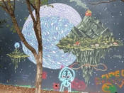 Molly Rose Freeman and Sam Parker<br/>2017 - 2018<br/><span style= "font-size: 6pt">33.75184017481867, -84.36499762274514</span> Street Art Mural formerly in Cabbagetown Atlanta by Molly Rose Freeman and Sam Parker featuring a floating mountain