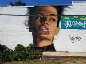 Drew Merritt<br/>2016 - 2018<br/><span style= "font-size: 6pt">33.75331063839979, -84.34940289411547</span> Street Art Mural formerly in Reynoldstown Atlanta by Drew Merritt featuring a woman's portrait