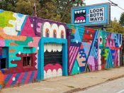 Greg Mike<br/>2017 - 2018<br/><span style= "font-size: 6pt">33.75478481444949, -84.36375957450282</span> Street Art Mural formerly in Inman Park Atlanta by Greg Mike featuring Larry Loudmouf juxtaposed with a bilboard of Larry Loudmouf