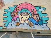 Catlanta (Rory Hawkins)<br/>2018? - 2025 <br/><span style= "font-size: 6pt">33.73455602276711, -84.34894682267507</span> Street Art Mural formerly in East Atlanta by Catlanta (Rory Hawkins) featuring cats and a cup of coffee