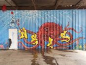 Nels Guzman<br/>2018? - 2019<br/><span style= "font-size: 6pt">33.734117454017856, -84.39862531268689</span> Street Art Mural formerly in Mechanicaville Atlanta by Nels Guzman featuring a red octopus