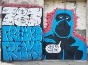 FRKO<br/>2017 - 2019<br/><span style= "font-size: 6pt">33.73397502938332, -84.3987724342851</span> Street Art Mural and Graffiti formerly in Mechanicsville Atlanta by FRKO featuring a Batman-like figure