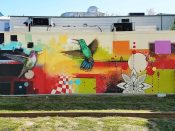 Anna Gromova<br/>? - 2022<br/><span style= "font-size: 6pt">33.7471199456131, -84.35809661222972</span> Street Art Mural formerly on the BeltLine in Reynoldstown Atlanta by Anna Gromova featuring two Hummingbirds