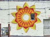 Tes Arlette<br/>2018? - <br/><span style= "font-size: 6pt">33.741180803775734, -84.34701450468869</span> Street Art Mural formerly in East Atlanta by Tes Arlette featuring a mandala