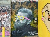 Letsgopaint (Matt Letrs)<br/>2018 - 2019<br/><span style= "font-size: 6pt">33.76677841309965, -84.34893694396918</span> Street Art Mural formerly in Little Five Points Atlanta memorializing a friend by Letsgopaint (Matt Letrs)