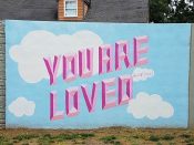 Cathryn Bozone<br/>2018 - 2019<br/><span style= "font-size: 6pt">33.862819584015114, -84.36838647315619</span> Street Art Mural formerly on Path 400 in Buckhead Atlanta by Cathryn Bozone featuring "you are loved"