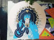 Gabeaux<br/>2018 - 2019<br/><span style= "font-size: 6pt">33.751511076696616, -84.36644774059864</span> Forward Warrior mural formerly in Cabbagetown Atlanta by Gabeaux featuring a blue woman with a halo