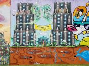 Chris Makes Art (Chris Wright)<br/>2018 - 2019<br/><span style= "font-size: 6pt">33.752490683741534, -84.36240776623403</span> Forward Warrior Mural formerly in Cabbagetown Atlanta by Chris Makes Art (Chris Wright) featuring two buildings