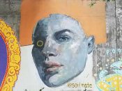 Erin Nicole Henry<br/>2018 - 2021<br/><span style= "font-size: 6pt">33.752065, -84.363979</span> Forward Warrior Mural formerly in Cabbagetown Atlanta by Erin Nicole Henry featuring a face