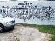 The Loss Prevention<br/>2012 - 2019<br/><span style= "font-size: 6pt">33.74239268092903, -84.36684330806294</span> Street Art Mural that no longer exists by The Loss Prevention featuring the text Welcome to Grant Park