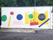 Sarah Neuburger<br/>2018 - 2023<br/><span style= "font-size: 6pt">33.75187603163504, -84.32237193546592</span> Street Art Mural formerly in Kirkwood Atlanta by Sarah Neuberger featuring geometric shapes