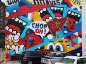 Greg Mike<br/>2018 - 2019<br/><span style= "font-size: 6pt">33.77361410723548, -84.36431174183905</span> Street Art Mural formerly in Virginia-Highland Atlanta by Greg Mike featuring an Atlanta Braves theme