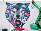 Greg Mike<br/>2018 - 2018<br/><span style= "font-size: 6pt">33.77362004019193, -84.36431492971745</span> Street Art Mural formerly in Old Fourth Ward Atlanta by Greg Mike Featuring a Wolf's Head