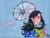 OG WAR$<br/>2018 - 2019<br/><span style= "font-size: 6pt"> 33.73487645586229, -84.40821764865996</span> Street Art Mural formerly in Adair Park Atlanta by OG War$ featuring a woman with a parasol