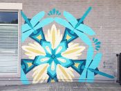 Tes Arlette<br/>2017 - 2021<br/><span style= "font-size: 6pt">33.81146255256073,-84.47535149753094</span> Street art mural formerly in Riverside Atlanta by Tes Arlette featuring a dragonfly pattern