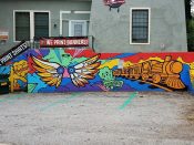 Von Marcus<br/>2018 - 2020<br/><span style= "font-size: 6pt">33.74890219918259, -84.40236203009093</span> Street Art Mural formerly in Castleberry Hill Atlanta by Von Marcus featuring wings and a train