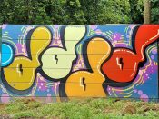 Dr. Dax (Dax Rudnak)<br/>2018 - 2020<br/><span style= "font-size: 6pt">33.77312686028969, -84.35671393922614</span> Street Art Mural formerly in Poncy-Highland Atlanta by Dr. Dax featuring the letter "D" 4 times