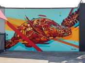 Arlin Graff<br/>2018 - 2019<br/><span style= "font-size: 6pt">33.77388402008304, -84.36880387630313</span> Street Art Mural formerly in Midtown Atlanta by Arlin Graff featuring a sea turtle