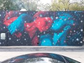 Insane51<br/>2018 - 2022<br/><span style= "font-size: 6pt">33.740356731054106,-84.34682540595537</span> Street Art Mural formerly in East Atlanta Village by Insane51 featuring a blue man and a red woman