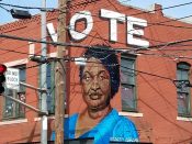 Fabian Williams<br/>2018 - 2023<br/><span style= "font-size: 6pt">33.754385730234866,-84.37225532063616</span> Street Art Mural formerly in Sweet Auburn Atlanta by Fabian Williams featuring a picture of Stacy Abrams