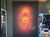 Paul Athol Lewis<br/>2018 - 2022<br/><span style= "font-size: 6pt">33.764391605172044,-84.35038913557264</span> Street Art mural formerly in Little Five Points Atlanta by Paul Athol Lewis featuring an orange face