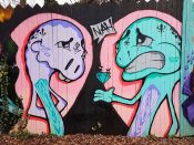 Jesse Jaeger<br/>2018 - 2019<br/><span style= "font-size: 6pt">33.75186790820791, -84.36388118147842</span> Street Art Mural formerly in Cabbagetown Atlanta by Jesse Jaeger featuring two characters