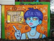 Courtney Hicks<br/>2019 - 2019<br/><span style= "font-size: 6pt">33.76711787351325, -84.36783964328097</span> Street Art Mural formerly in Old Fourth Ward Atlanta by Courtney Hicks featuring a woman saying "tuff"