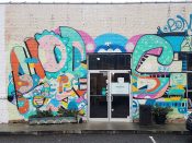 Kevin Bongang<br/>2016 - 2025 <br/><span style= "font-size: 6pt">33.734465123964775, -84.34901012438195</span> Street Art Mural formerly in East Atlanta by Kevin Bongang featuring an abstract pattern