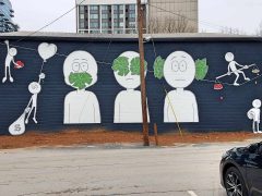 Kai<br/>2019 - 2025<br/><span style= "font-size: 6pt">33.78221503607914, -84.3830143150665</span> Street Art Mural in Midtown Atlanta by Kai featuring a money themed hear, see, speak no evil