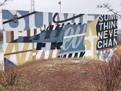 Mr. Never Satisfied<br/>2019 - 2021<br/><span style= "font-size: 6pt">33.76484739719176, -84.35991100303069</span> Street Art Mural formerly on the Atlanta BeltLine in Old Fourth Ward by Mr. Never Satisfied featuring "some things never change"