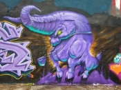 Unoe<br/>2019 - 2022<br/><span style= "font-size: 6pt">33.73416089570415,-84.39843162876502</span> Street Art Mural formerly in Mechanicsville Atlanta by Unoe featuring an animal with horns