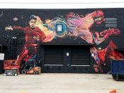 Fabian Williams and Letsgopaint (Matt Letrs)<br/>2019 - 2019<br/><span style= "font-size: 6pt">33.78140747205182, -84.41300432055944</span> Street Art Mural formerly in West Midtown Atlanta by Fabian Williams and Letsgopaint (Matt Letrs) featuring football players