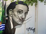 Chris Veal<br/>2019 - 2022<br/><span style= "font-size: 6pt">33.76675917572335, -84.34892124667782</span> Street Art Mural formerly in Little Five Points Atlanta by Chris Veal featuring an image of Salvador Dali