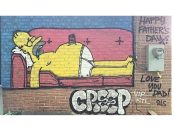 H Dawg<br/>2019 - 2022<br/><span style= "font-size: 6pt">33.723847290616376, -84.3690491622673</span> Street Art Mural formerly in Chosewood Park Atlanta by H Dawg featuring Homer Simpson