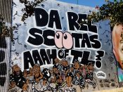 FRKO<br/>2019 - 2021<br/><span style= "font-size: 6pt">33.75243696177304, -84.36269078068956</span> Street Art Mural formerly in Cabbagetown Atlanta by FRKO featuring people on scooters