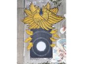 Jonny Warren<br/>2019 - 2023<br/><span style= "font-size: 6pt">33.75196977194165,-84.36455465774344</span> Street Art Mural formerly in Cabbagetown Atlanta by Jonny Warren featuring yellow birds on a black plinth