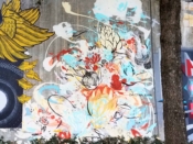 Christina Kwan<br/>2019 - 2024<br/><span style= "font-size: 6pt">33.751984588167865, -84.36444193527086</span> Street Art Mural formerly in Cabbagetown Atlanta by Christina Kwan featuring an abstract pattern with flowers